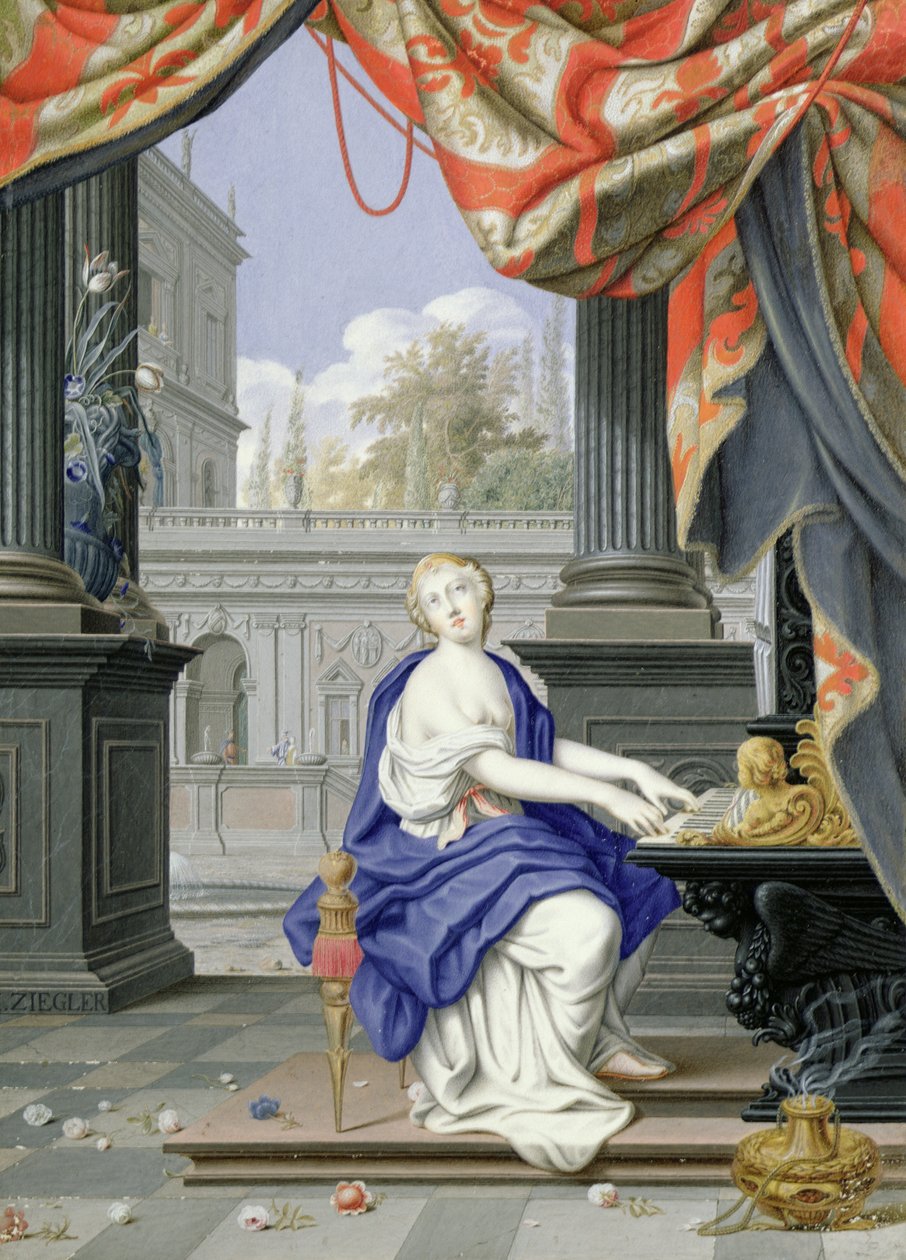 St. Cecilia, sitzend und Orgel spielend von Johann Ziegler