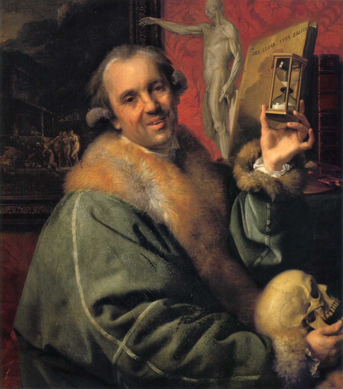 Selbstporträt (mit Sanduhr und Schädel) von Johan Joseph Zoffany