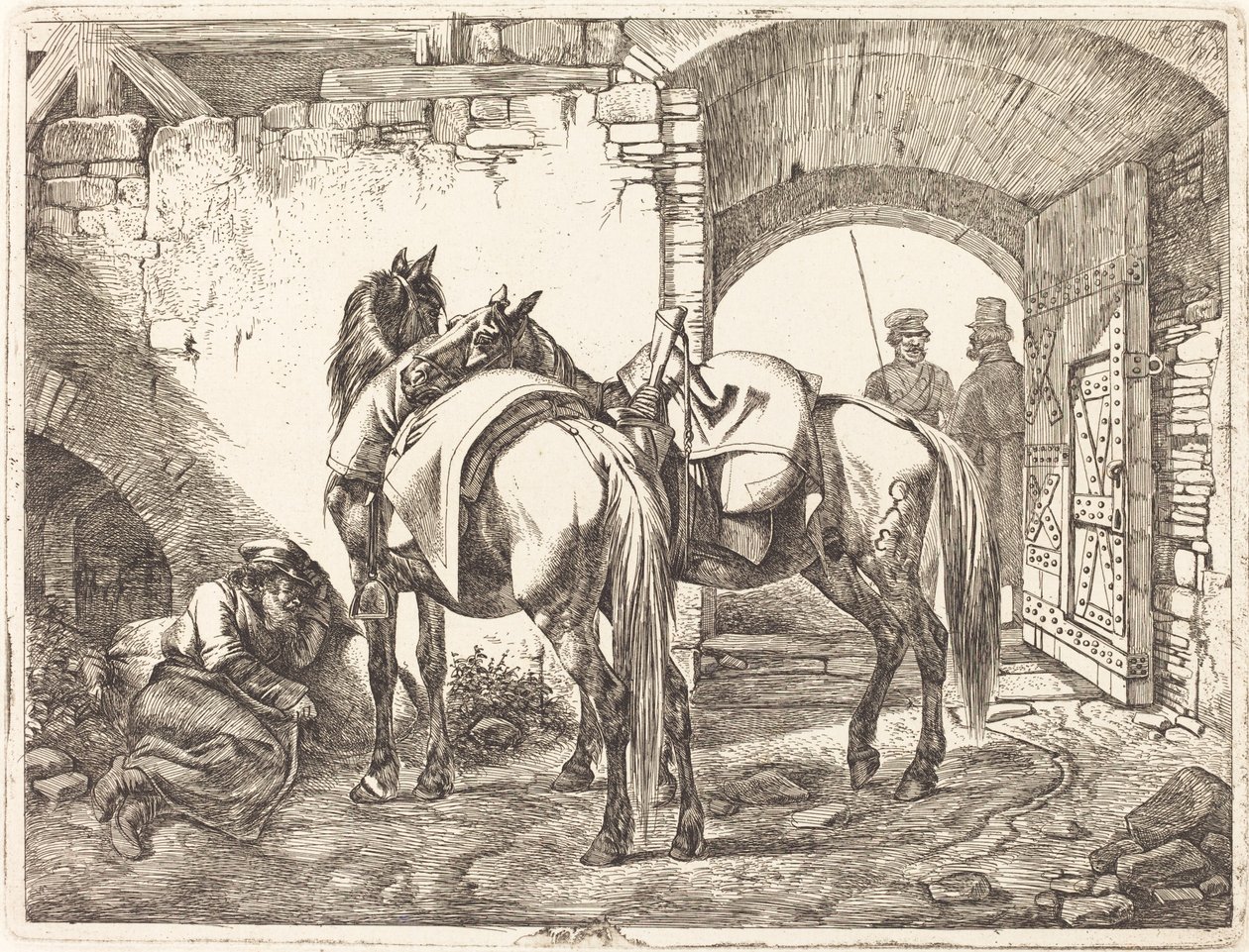 Kosakenpferde in einem Hof von Johann Adam Klein