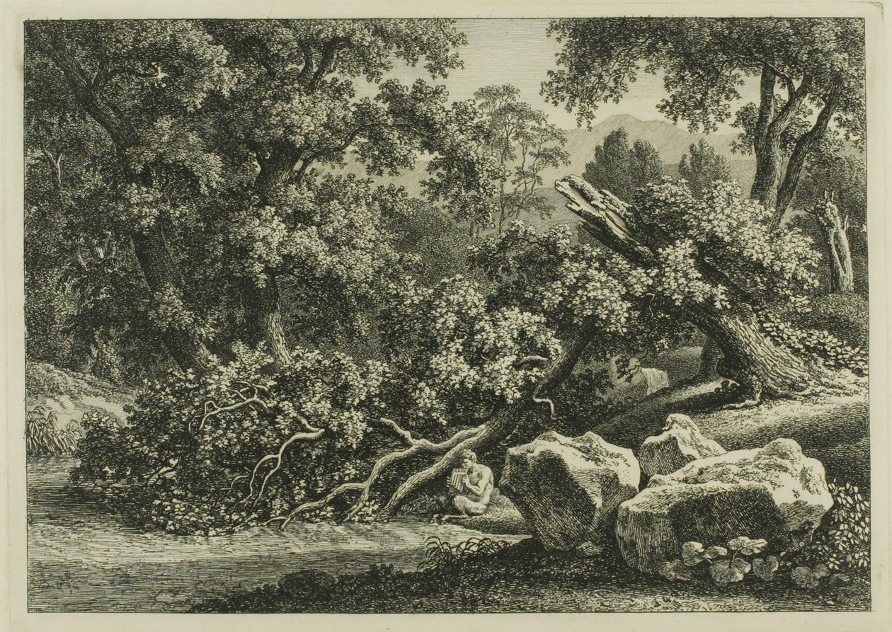 Landschaft mit Pan, der eine Flöte spielt von Johann Christian Reinhart