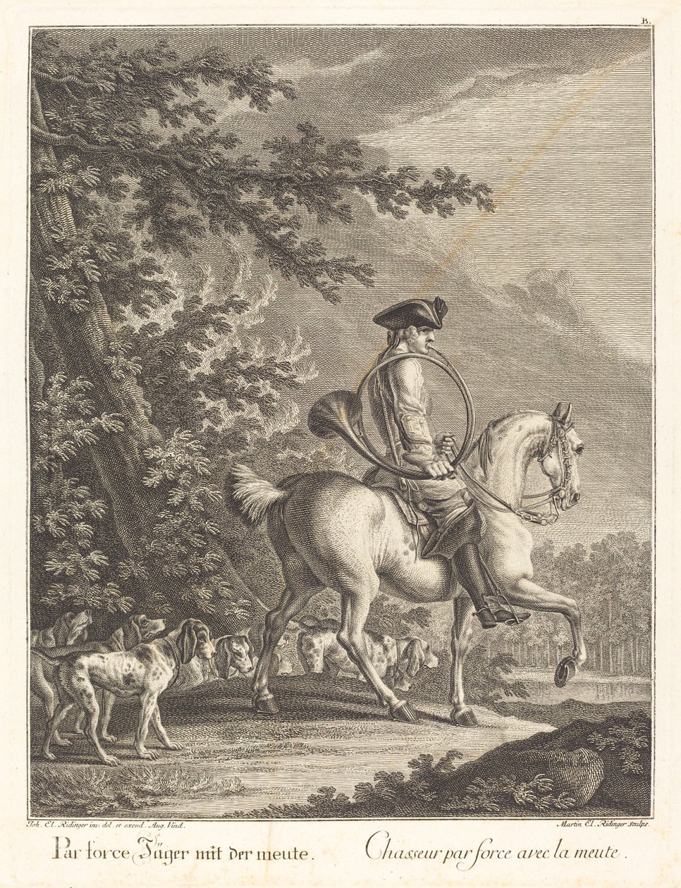 Jäger mit einem Rudel Hunde von Johann Elias Ridinger