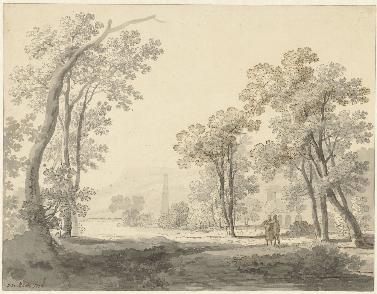 Landschaft mit zwei Figuren rechts von Johann Heinrich Muntz