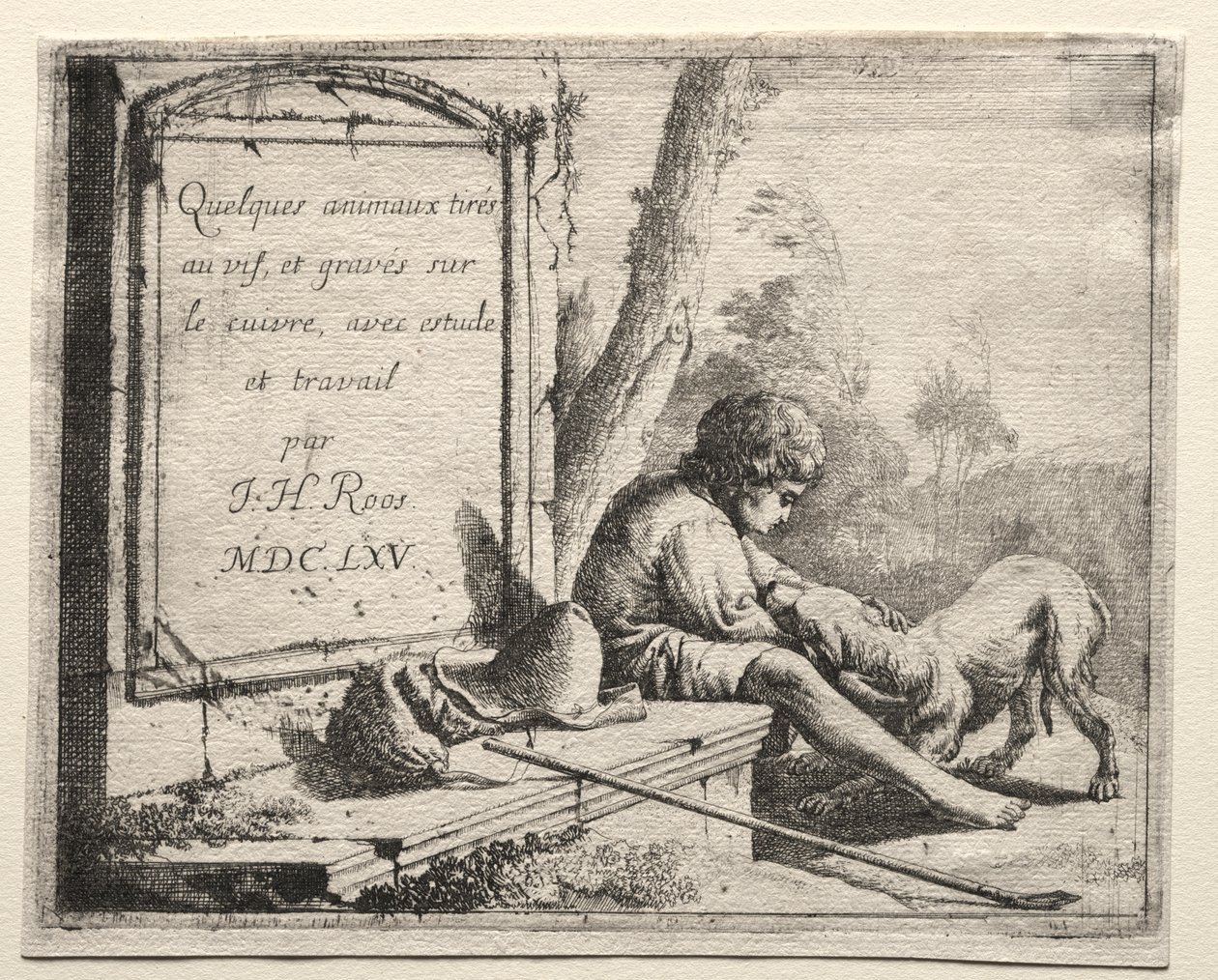 Titelseite: Schäfer streichelt seinen Hund von Johann Heinrich Roos