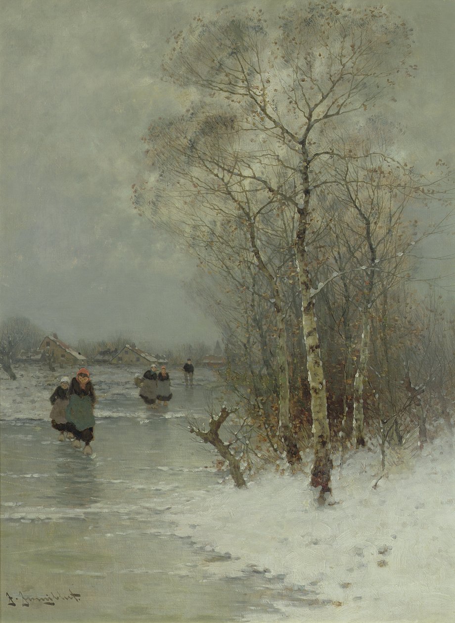Mädchen gehen auf einem zugefrorenen Fluss von Johann II Jungblut