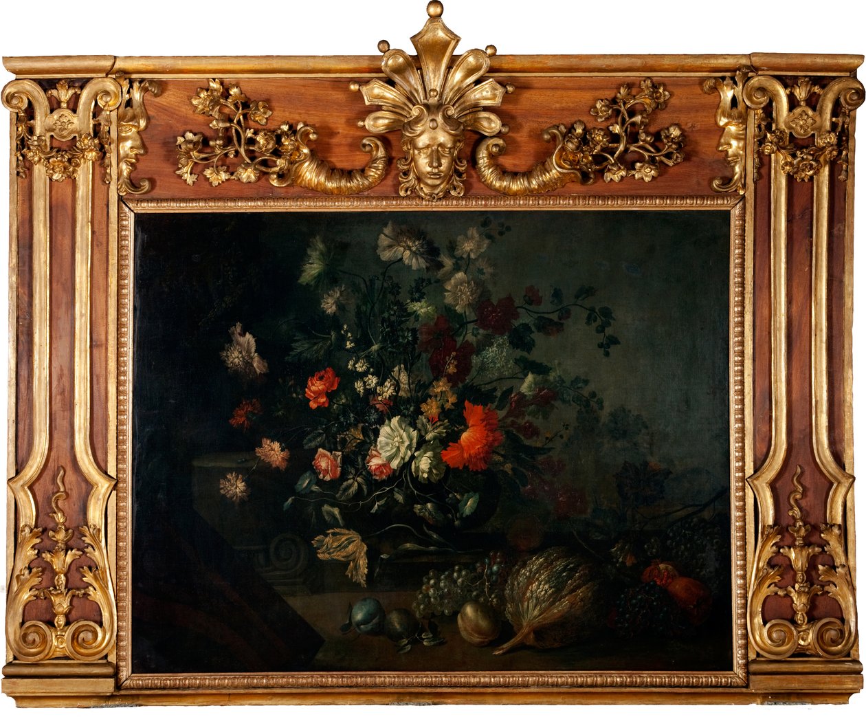 Blumenstillleben mit Weintrauben, Kürbis und Granatäpfeln von Johann Kunstner