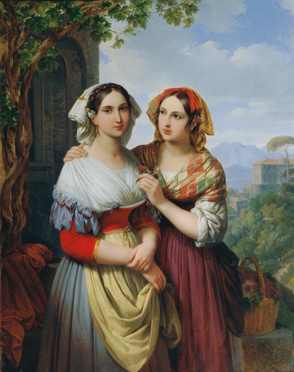 Zwei Mädchen in einer Landschaft von Johann Nepomuk Ender