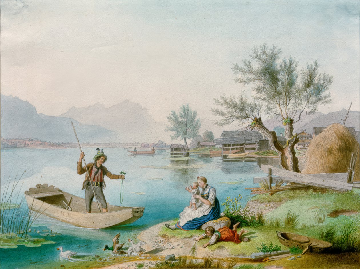Fischerfamilie am Chiemsee von Johann Philipp Heinel