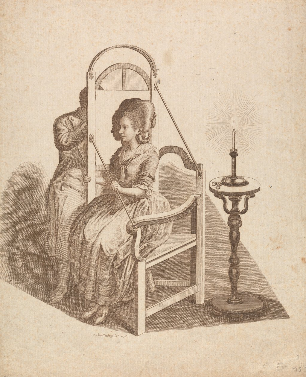 Künstler zeichnet die Silhouette einer Frau von Johann Rudolph Schellenberg