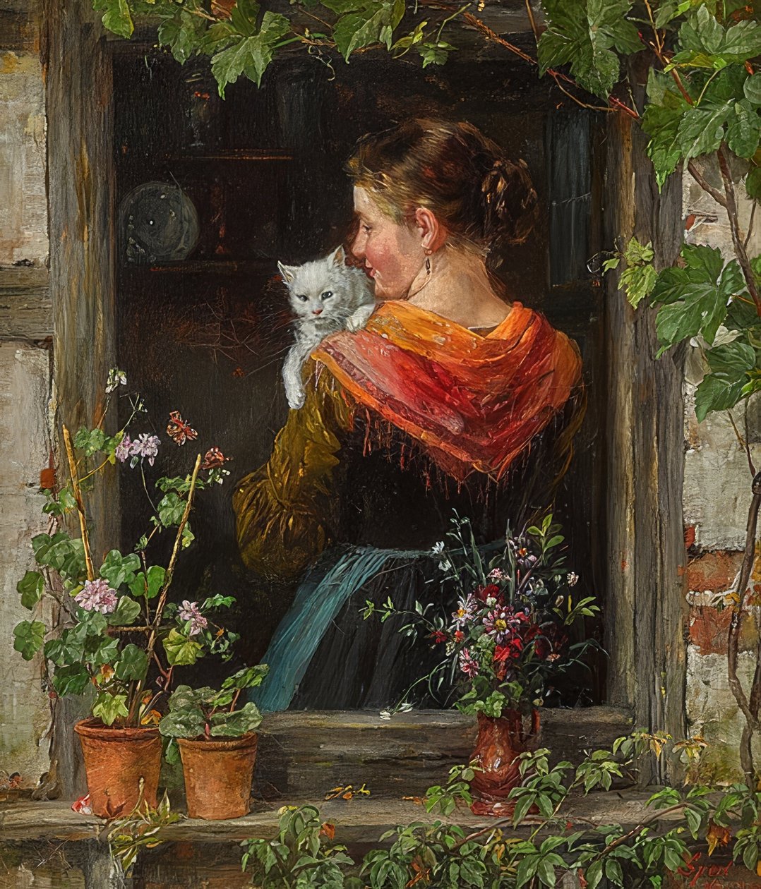 Junge Frau mit Katze von Johann Sperl
