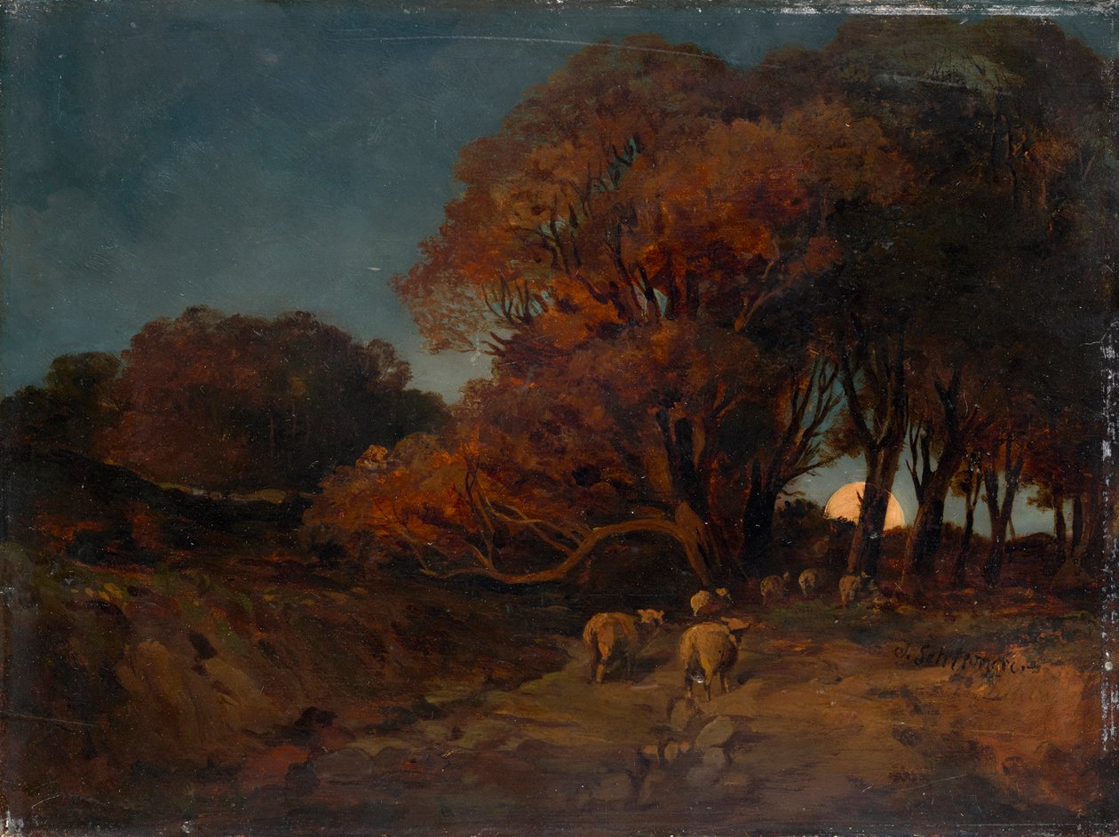 Herbstlicher Wald bei Mondschein von Johann Wilhelm Schirmer