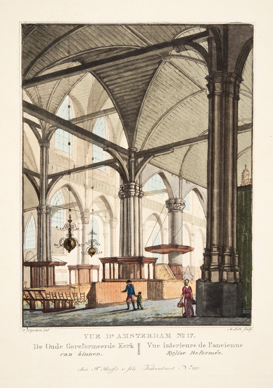 Ansicht von Amsterdam Nr. 17. Die Alte Reformierte Kirche von innen von Johannes Jelgerhuis