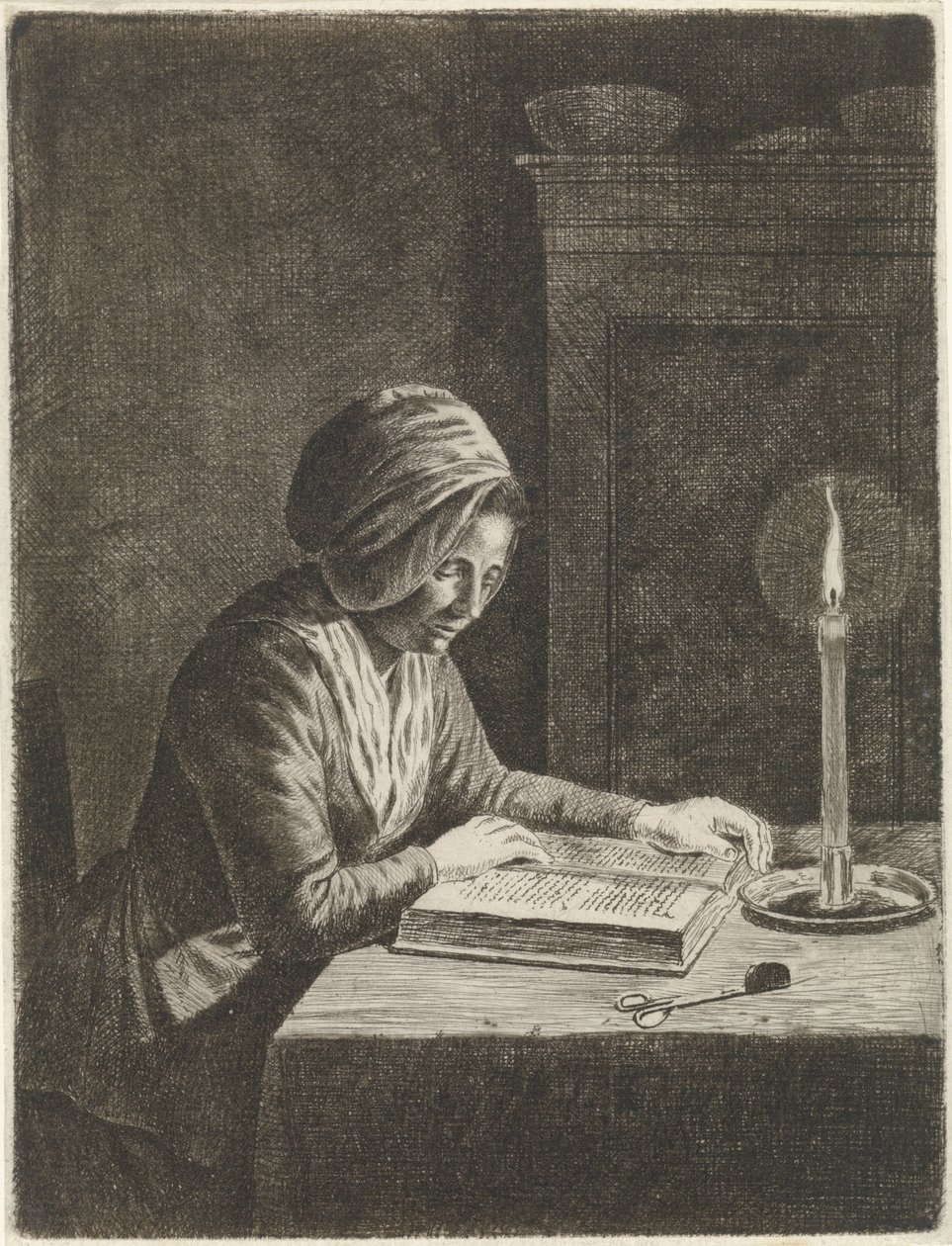 Dunkler Raum mit lesender Frau von Johannes Christiaan Janson