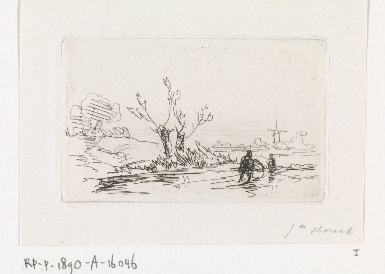 Schlittschuhläufer bei Kopfweiden von Johannes Franciscus Hoppenbrouwers