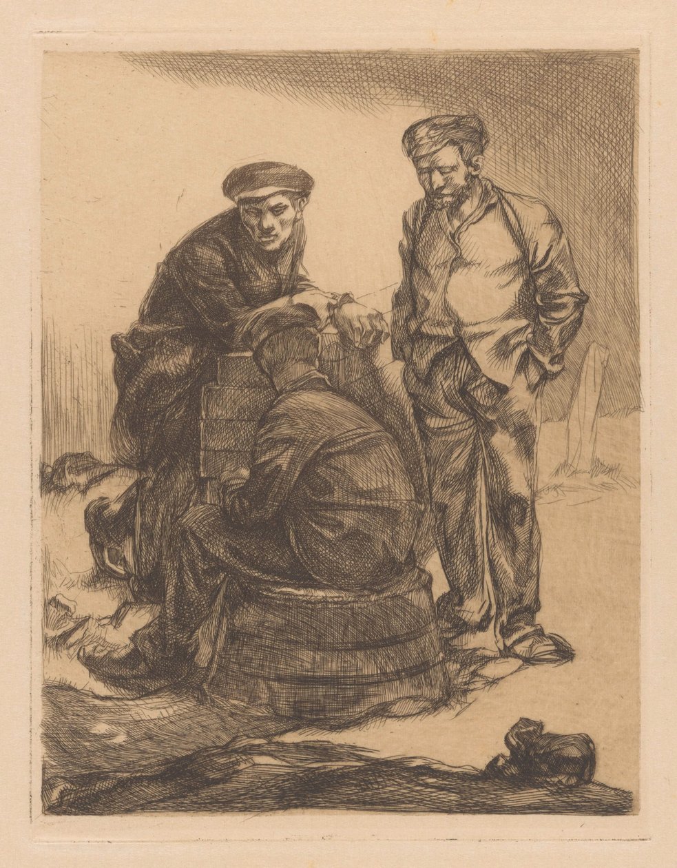 Drei Arbeiter mit Mütze von Johannes Josephus Aarts