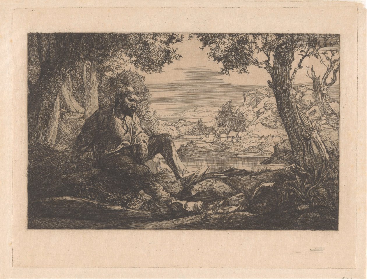 Sitzender Mann in Hügellandschaft von Johannes Josephus Aarts