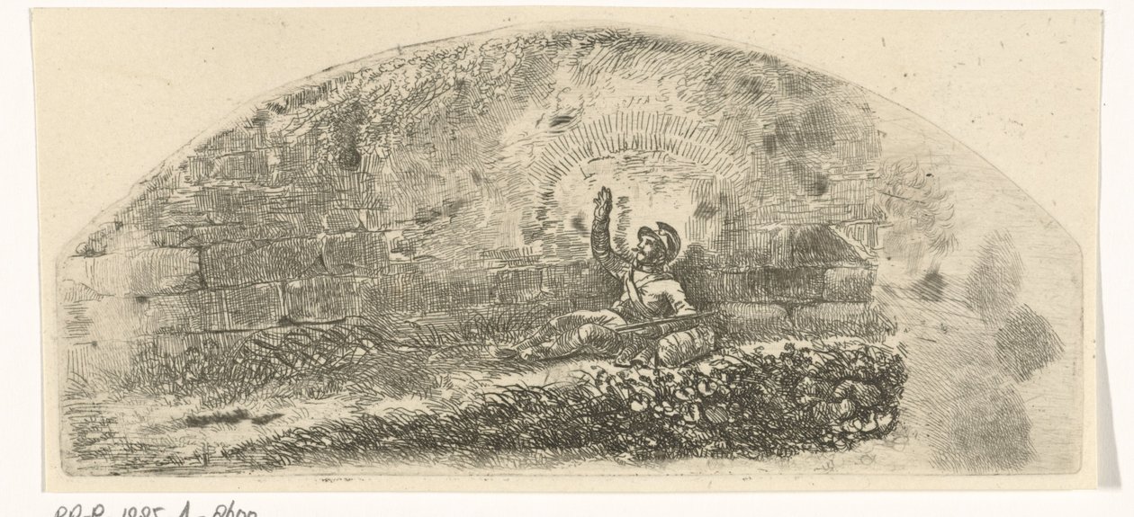 Soldat, der an einer Mauer sitzt von Johannes Mock