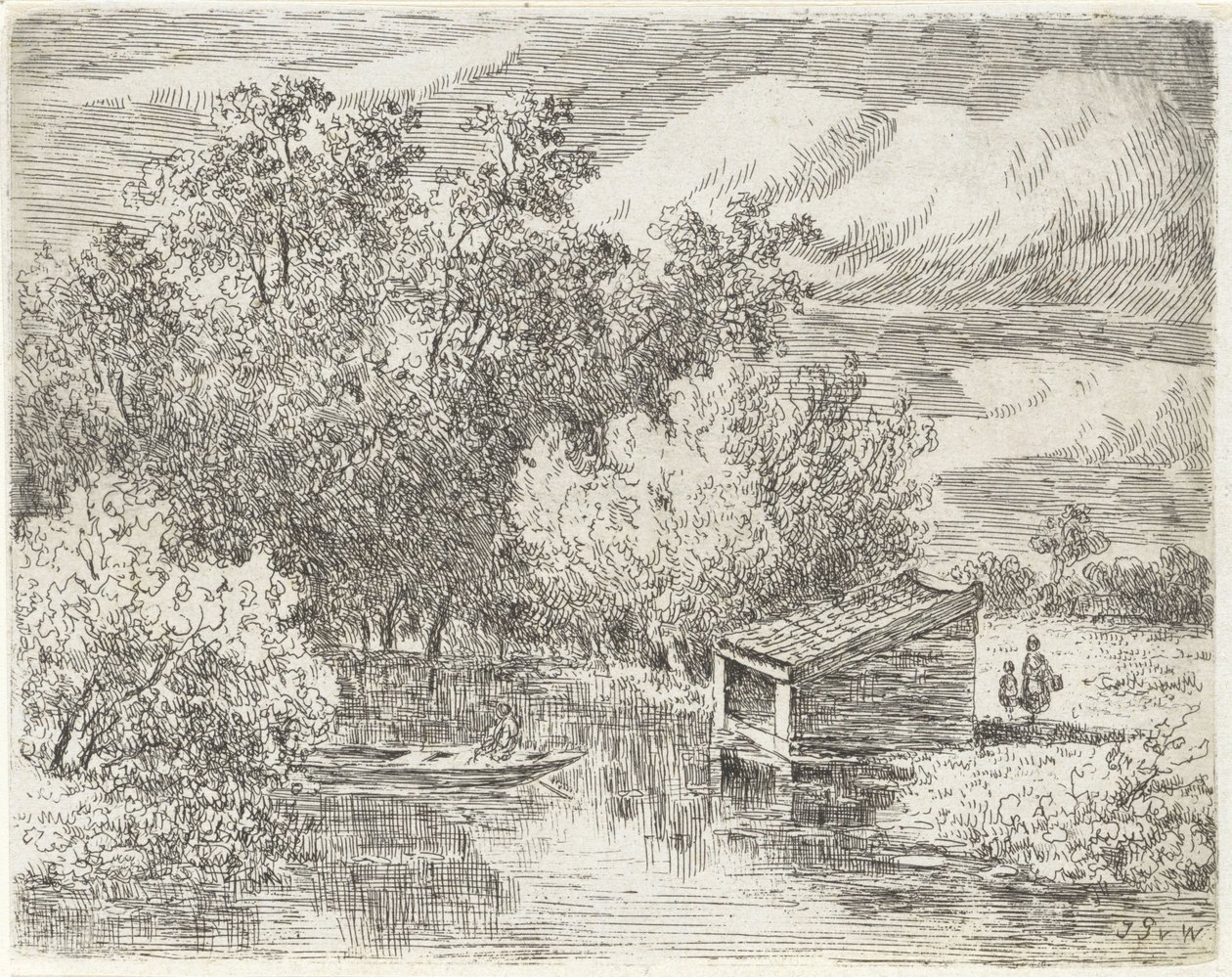 Bootshaus an einem Fluss von Johannes Pieter van Wisselingh