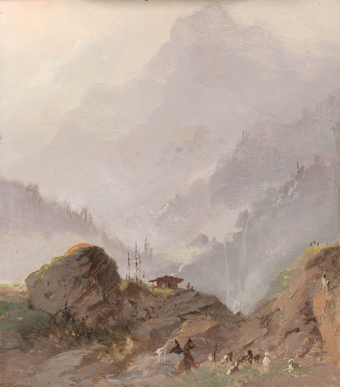 Berglandschaft in Tirol mit Gämsen von Johannes Tavenraat