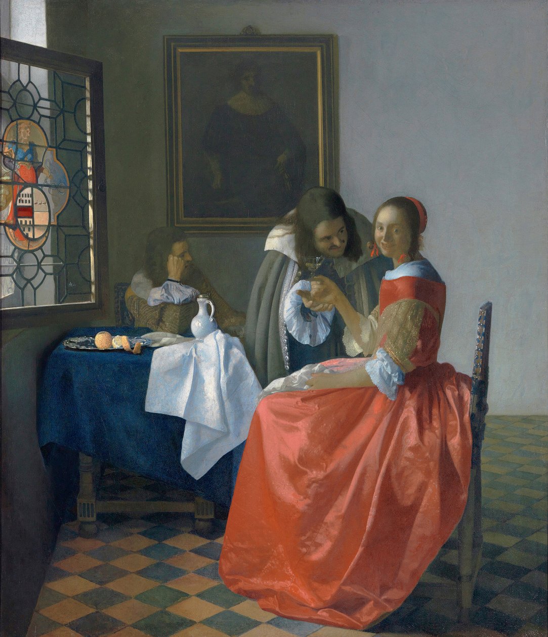 Junge Frau mit einem Weinglas von Johannes Vermeer