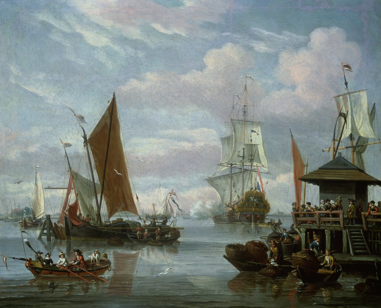 Mündungsszene mit Booten und Fischer von Johannes de Blaauw