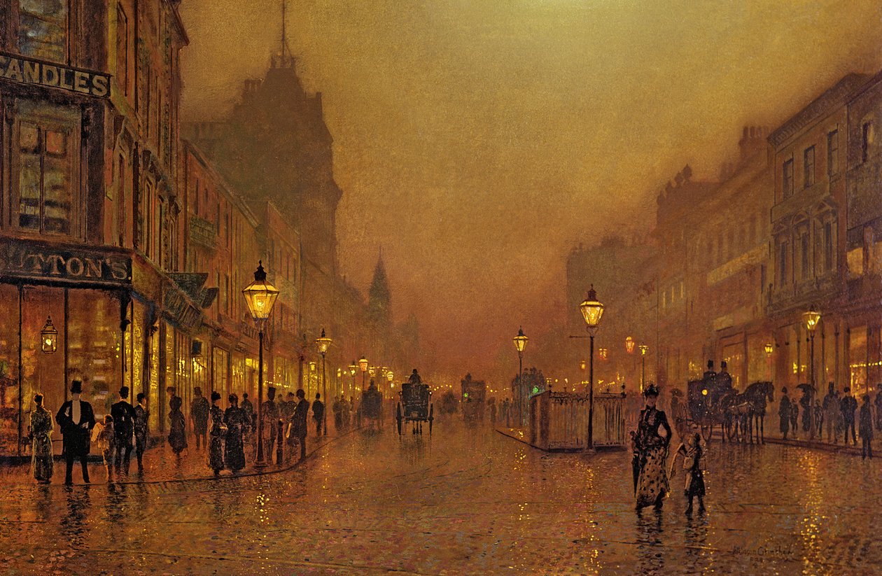 Eine Straße bei Nacht von John Atkinson Grimshaw
