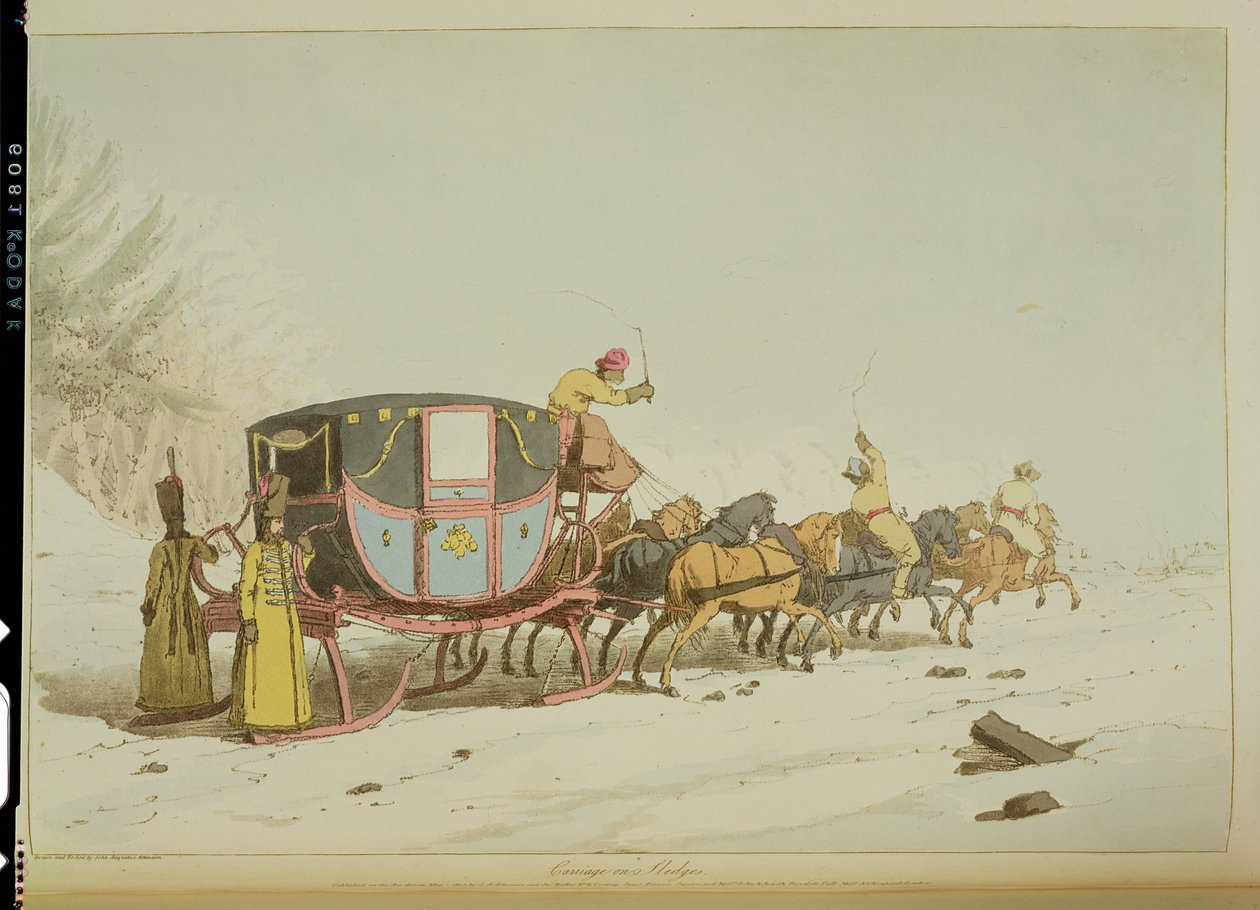 Kutsche auf Schlitten, vom Künstler radiert, veröffentlicht 1803 von John Augustus Atkinson