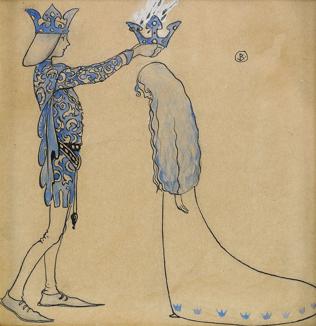 Darauf setzte der Prinz eine goldene Krone auf ihren Kopf von John Bauer