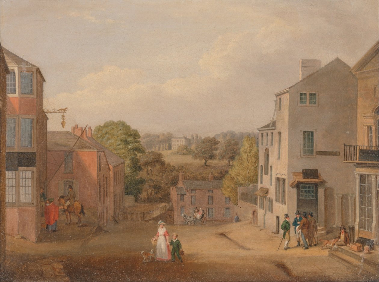 Straßenszene in Chorley, Lancashire, mit Blick auf Chorley Hall von John Bird of Liverpool