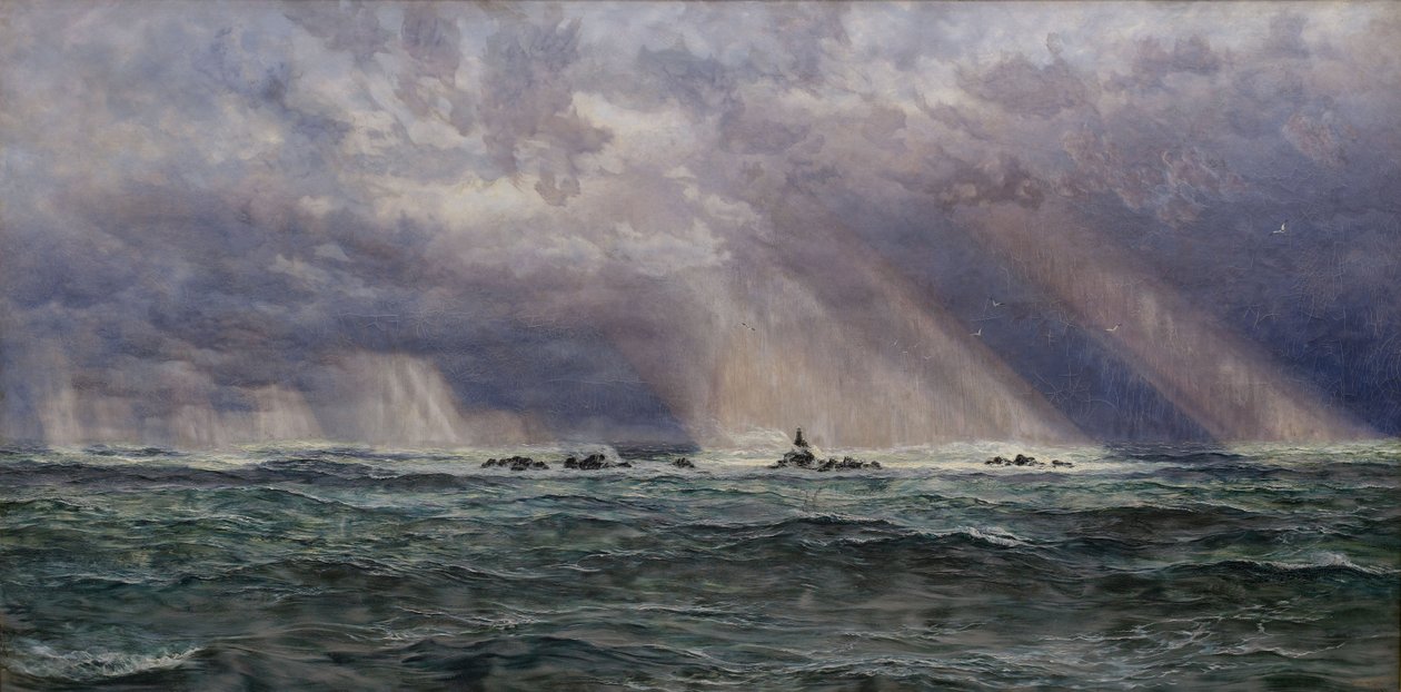Ein Nordweststurm vor dem Longships-Leuchtturm von John Brett