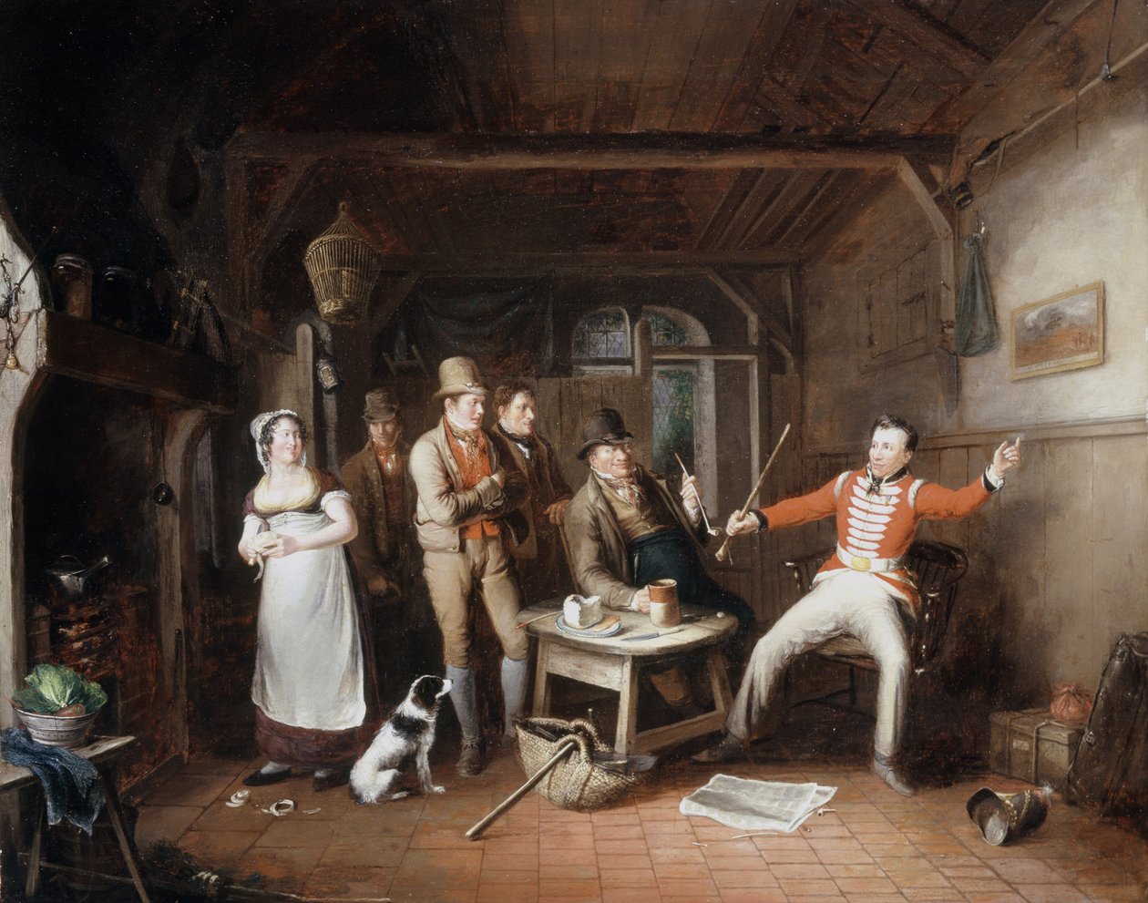 Ein Soldat erzählt seine Heldentaten in einer Taverne, 1821 von John Cawse