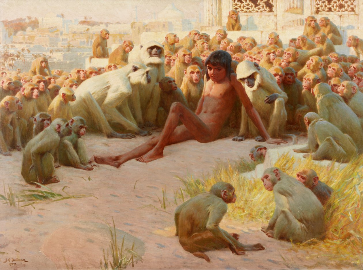Mowgli wird Anführer der Bandar-log, 1918 von John Charles Dollman