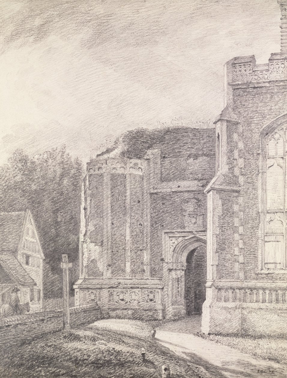 Südlicher Torbogen des zerstörten Turms der Kirche von East Bergholt (Bleistiftzeichnung) von John Constable