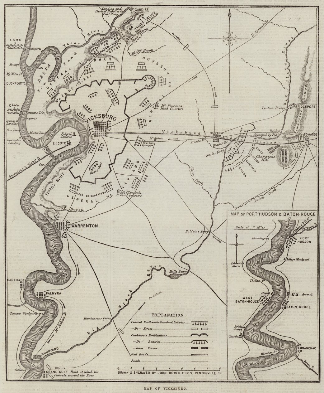 Karte von Vicksburg von John Dower