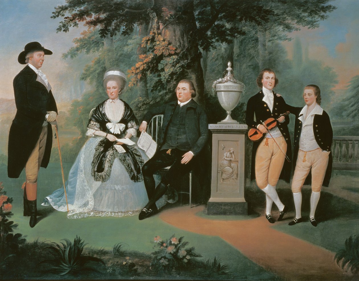 Mitglieder der Familie Wilson gruppiert um ein Denkmal von William Pitt dem Jüngeren von John Downman