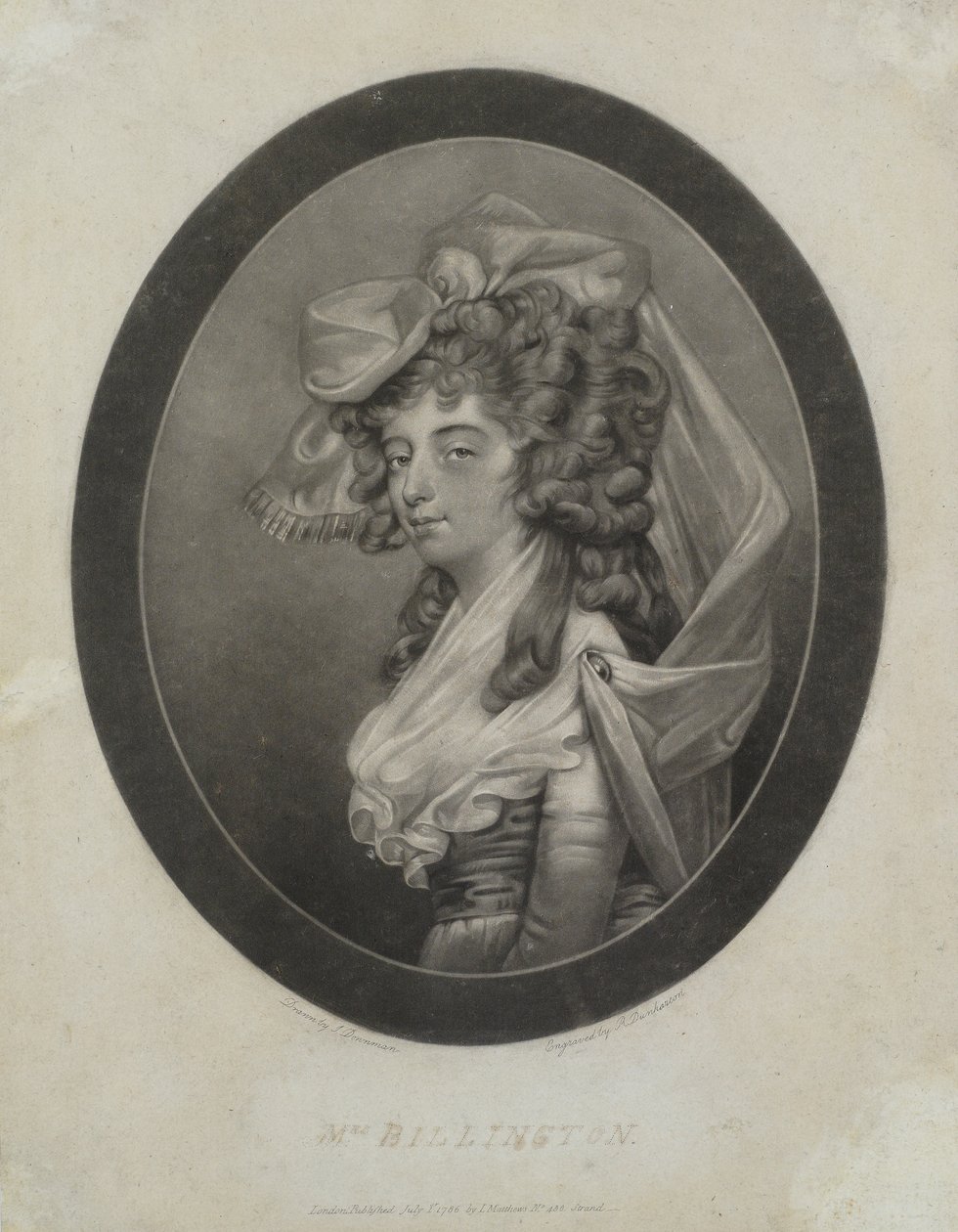 Mrs. Billington, graviert von Robert Dunkarton (1744-ca.1811), 1786 (Mezzotinto) von John Downman