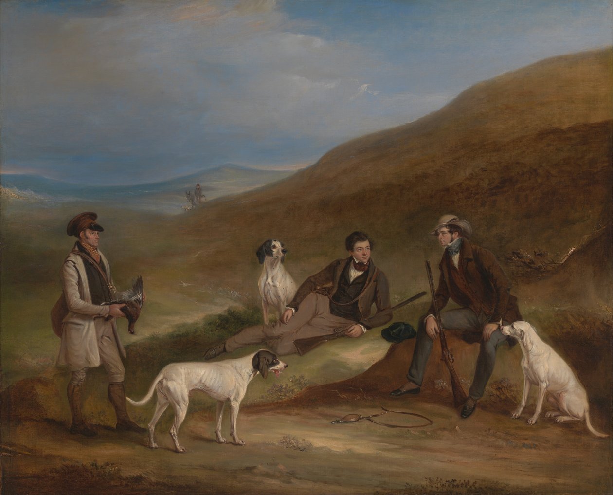 Edward Horner Reynard und sein Bruder George beim Moorhuhnschießen in Middlesmoor, Yorkshire, mit ihrem G... von John E. Ferneley