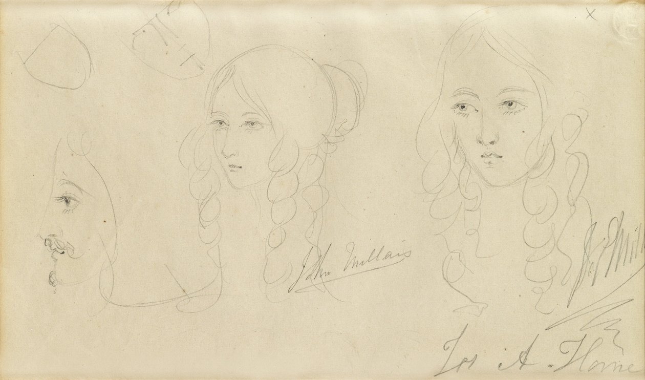 Skizzen eines Mädchenkopfes von John Everett Millais