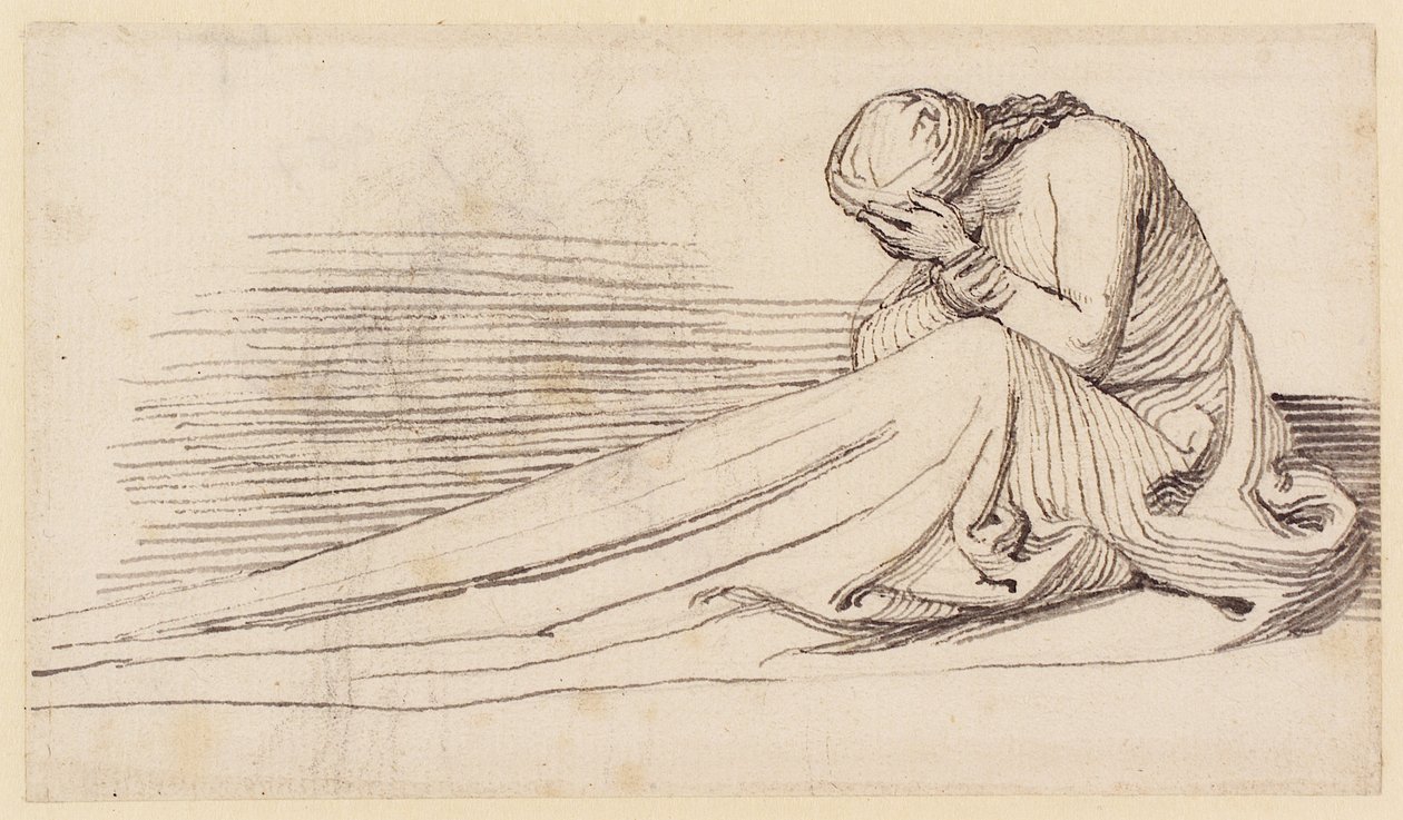 Sitzende weibliche Figur in langer Trauerkleidung von John Flaxman