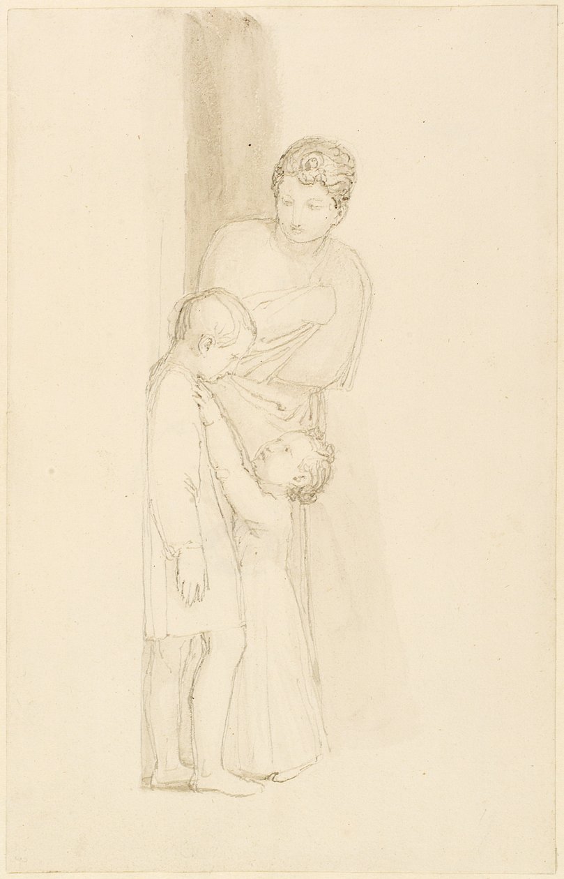 Eine Frau steht hinter einem kleinen Kind von John Flaxman