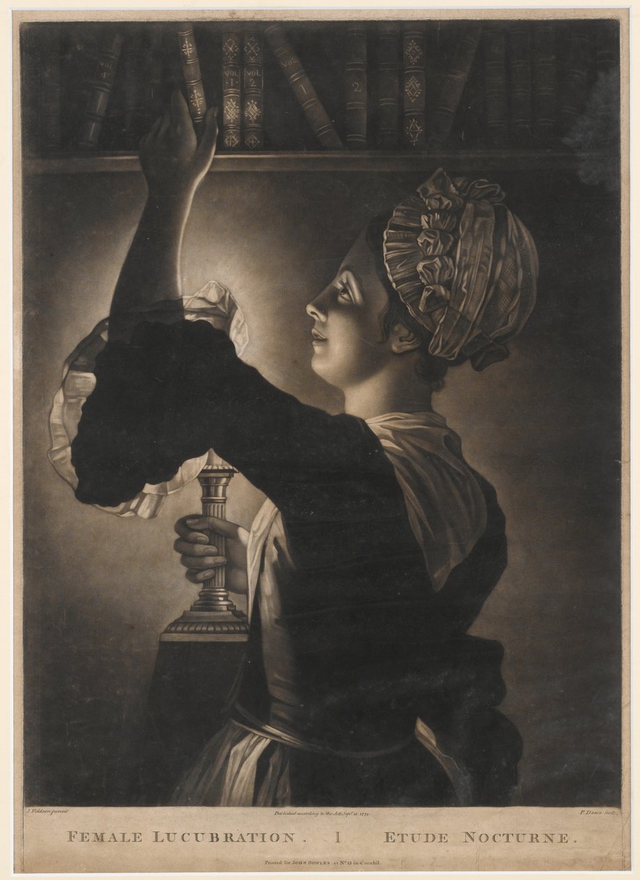 Weibliche Lucubration, Druck von Philip Dawe, 1772 von John Foldson