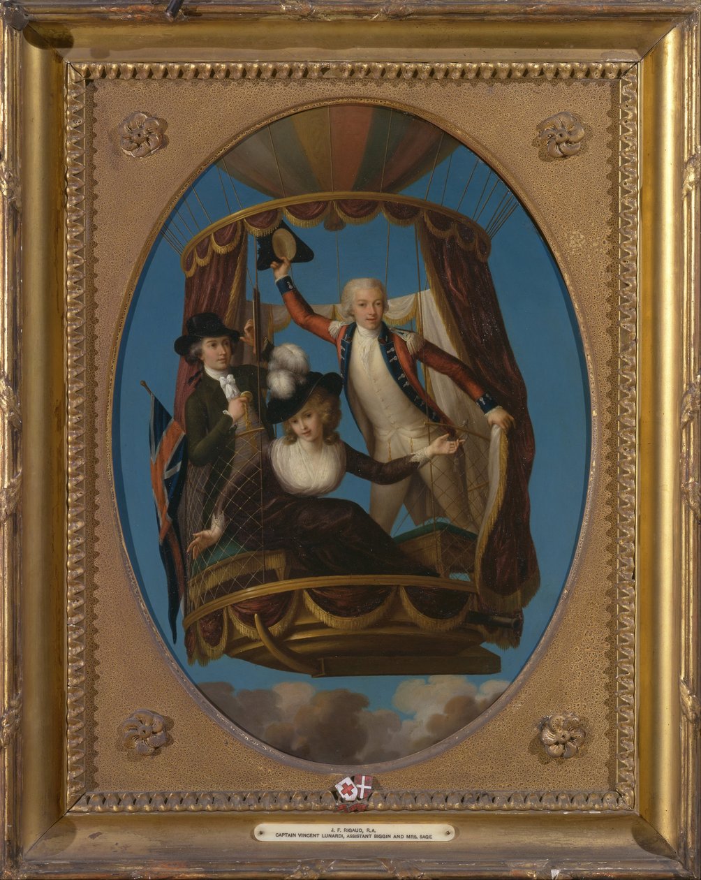 Kapitän Vincenzo Lunardi mit seinem Assistenten George Biggin und Mrs. Letitia Anne Sage in einem Ballon von John Francis Rigaud