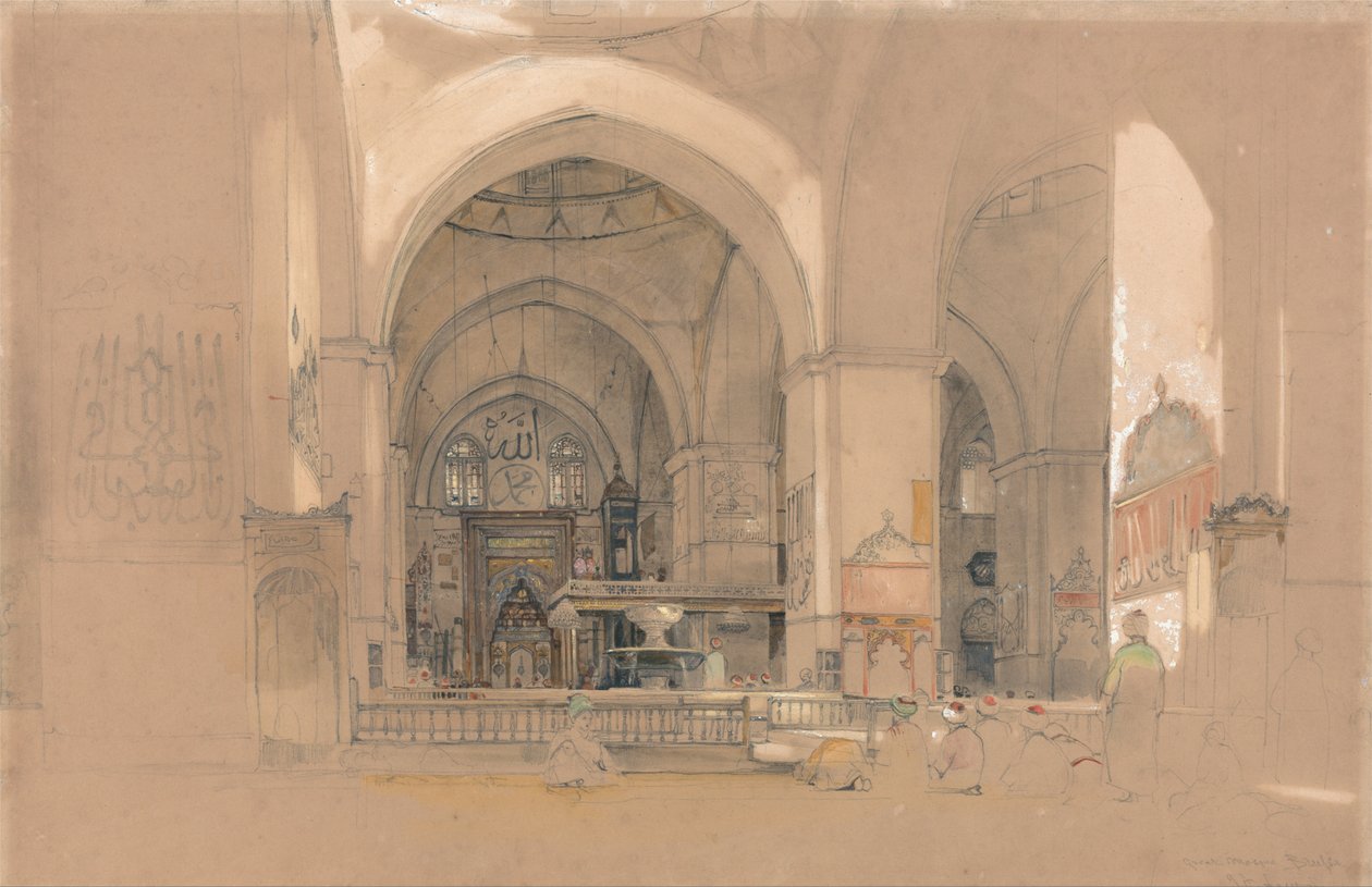 Innenansicht der Großen Moschee (Ulucami), Bursa, Türkei von John Frederick Lewis