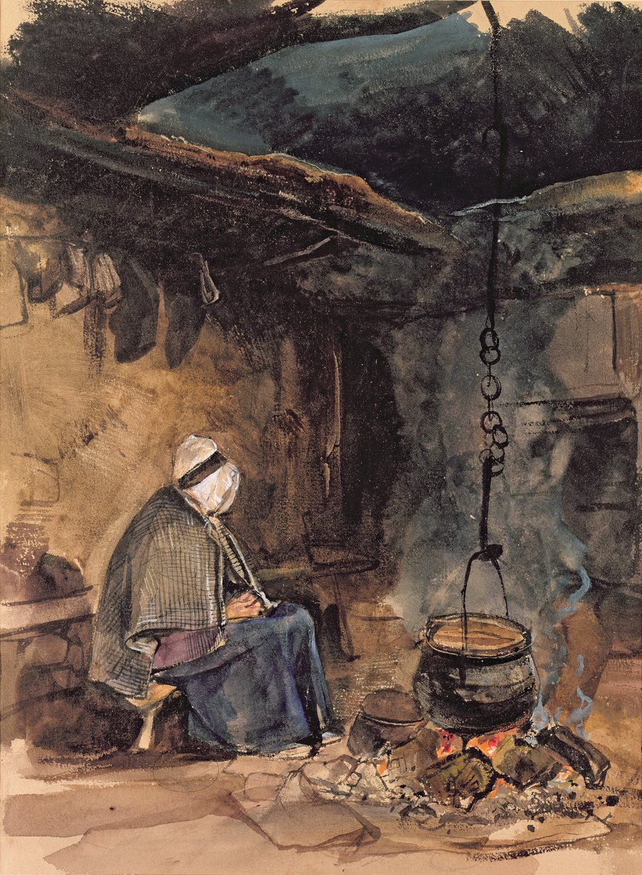 Den Topf kochen sehen - ein Cottage-Interieur von John Frederick Lewis