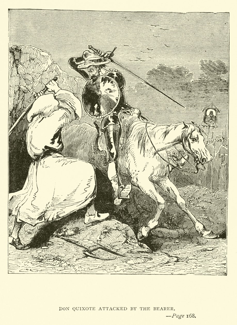 Don Quijote wird vom Träger angegriffen von John Gilbert