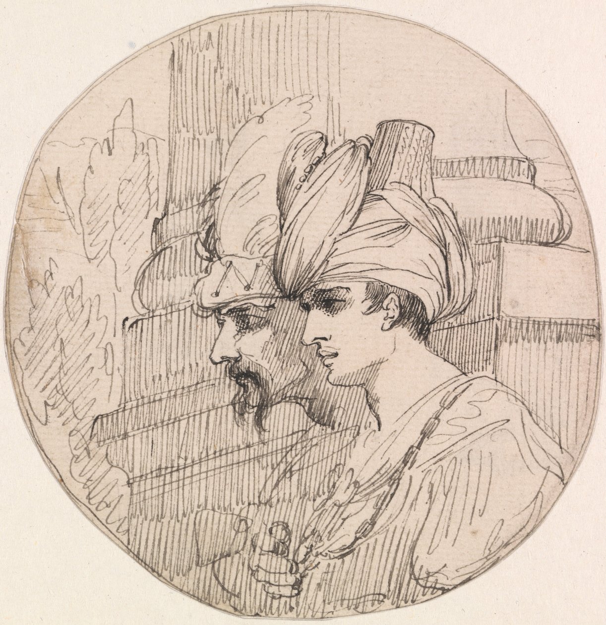Zwei Köpfe in einem Rundel von John Hamilton Mortimer