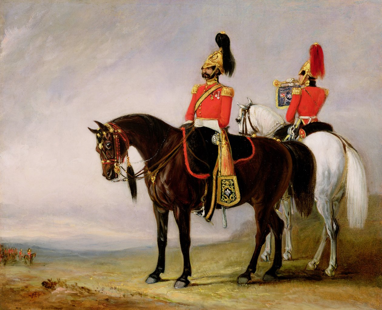 Colonel James Charles Chatterton (1792-1874) die 4. Royal Irish Dragoon Guards, auf seinem Charger begleitet von seinem Trompeter, um 1849 von John E. Ferneley