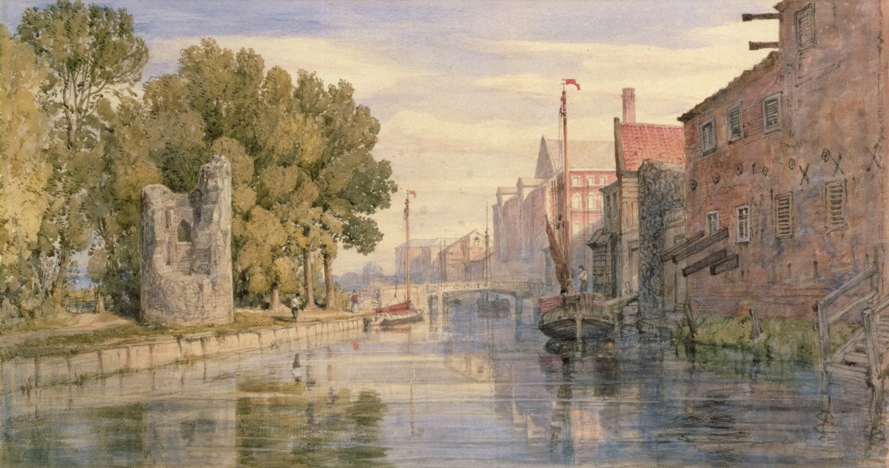 Der Fluss bei Carrow mit dem Teufelsturm, 1874 von John Joseph Cotman