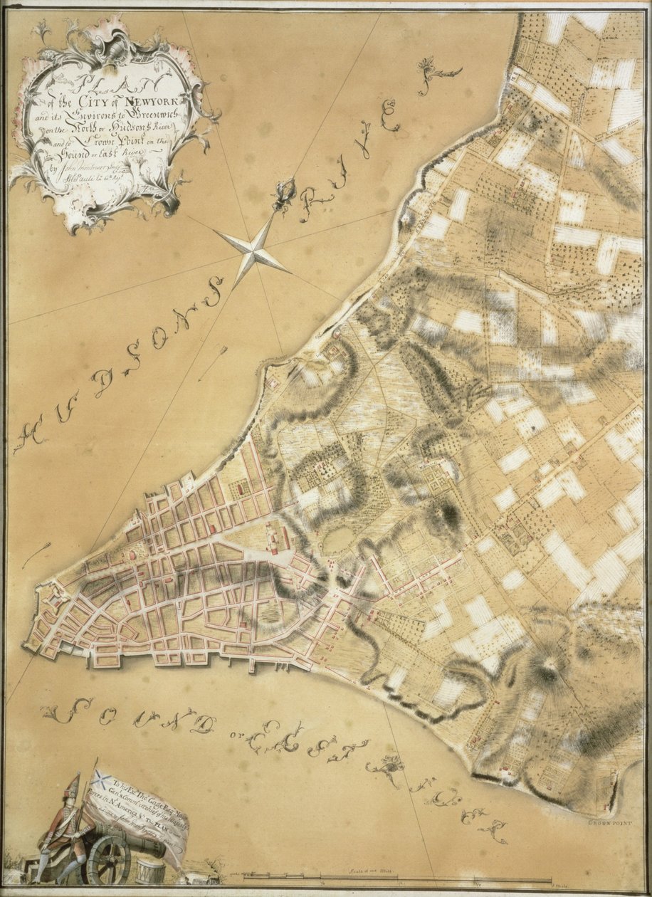 Frühe Vermessung der Stadt New York und ihrer Umgebung bis Greenwich, 1766 von John Montresor