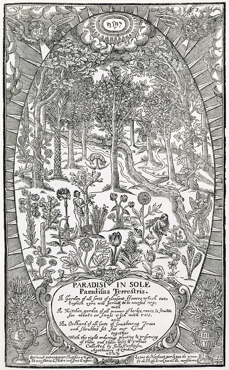 Titelseite von Paradisi Sole; Paradisus Terrestris, 1629 von John Parkinson