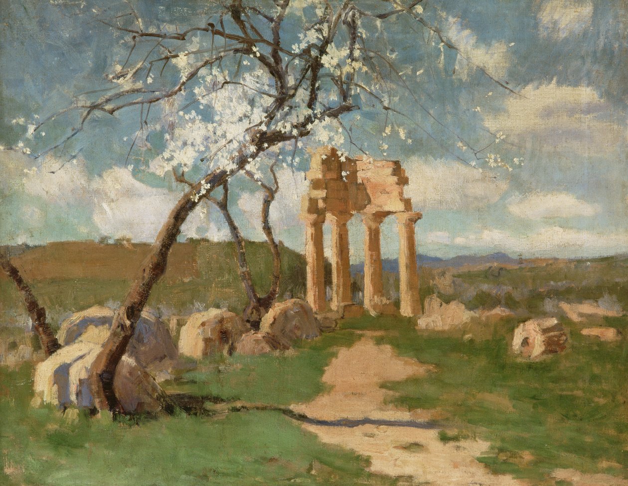 Mandelbäume und Ruinen, Sizilien, um 1887 von John Russell